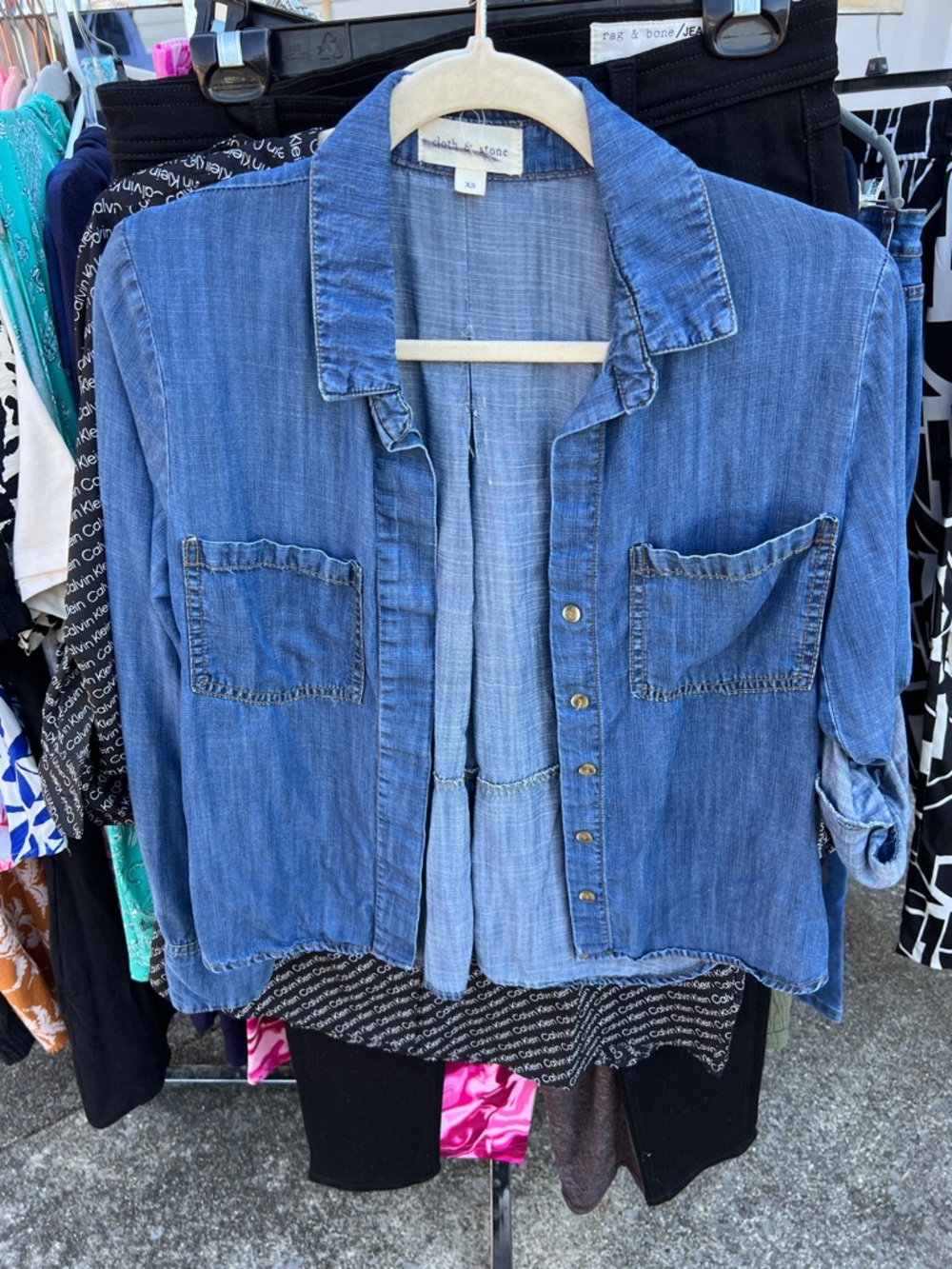 cloth & stone Washed Blue Denim Button-Down Shirt